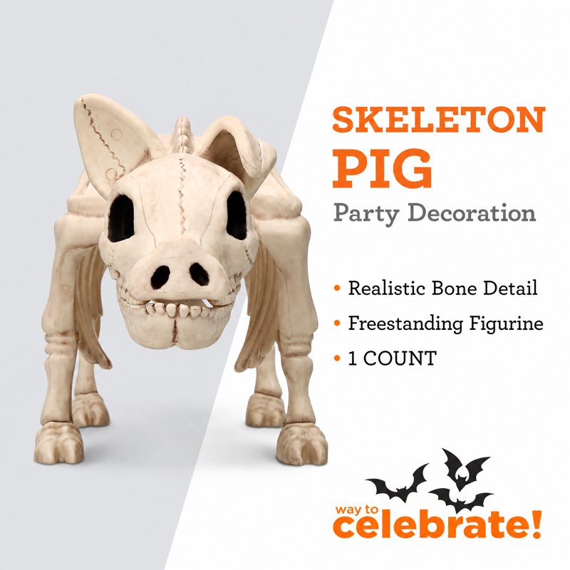 Faux Pig Skeleton Halloween Decoration - 6.5-Inch Farmyard Decor