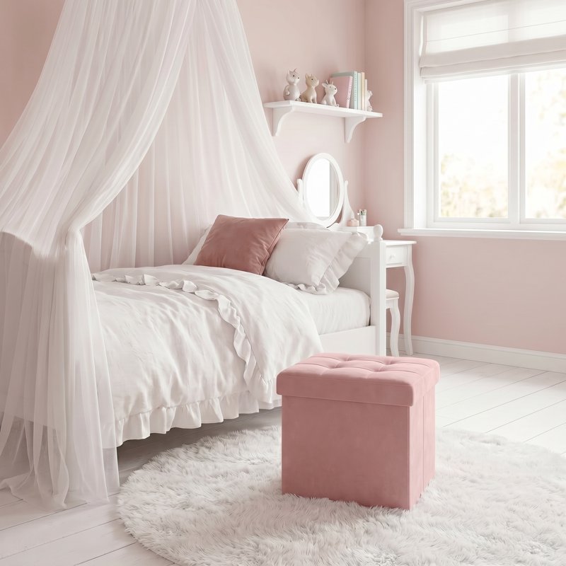 Foldable Storage Ottoman - Jelly Pink, Space-Saving Footrest