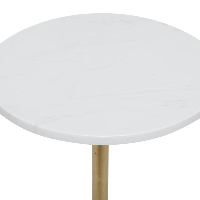 Gold Metal Accent Table with White Marble Top - 13" x 25"
