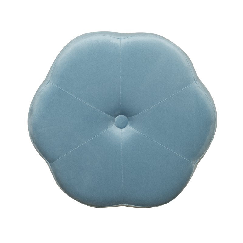 Blue Velvet Flower Shape Vanity Stool with Gold Base
