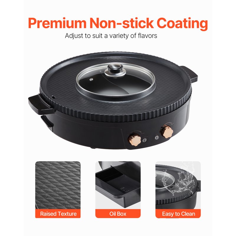 2-in-1 Electric Grill and Hot Pot - 1800W Smokeless Design