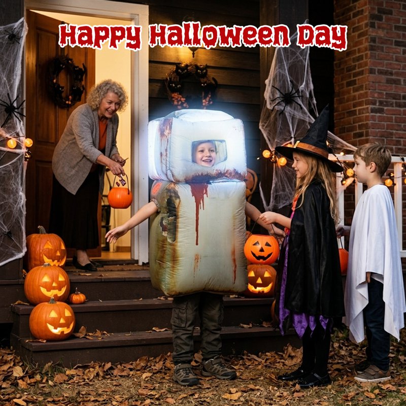 Inflatable Refrigerator Man Costume for Kids - Blow-Up Costume with LED Lights - Wonderstone