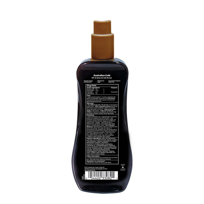 Bronzer Spray Gel SPF 30 - Hydrating Sunscreen with Olive Oil