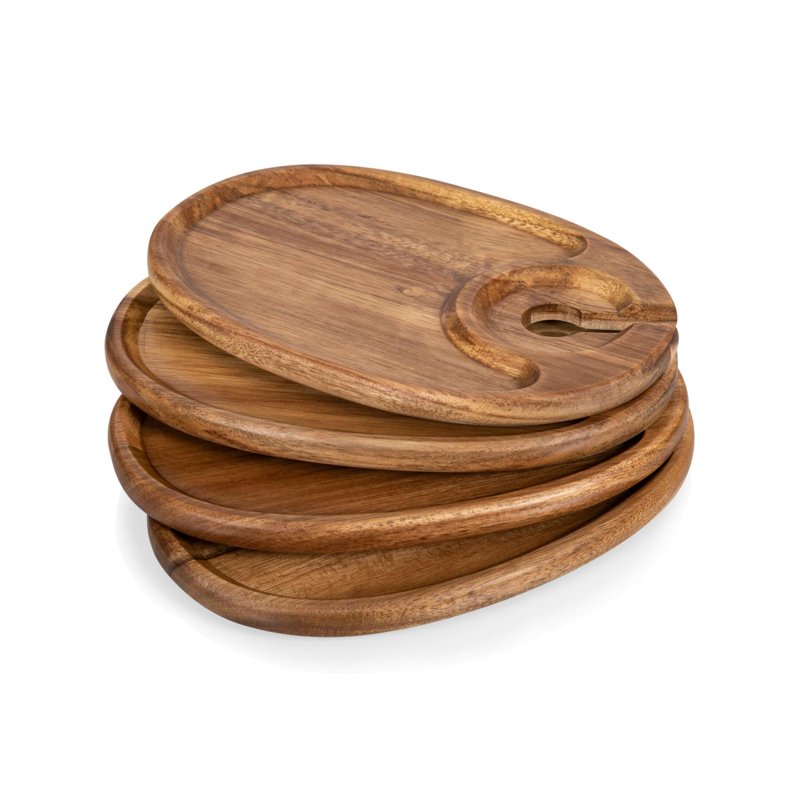 Wine Appetizer Plates Set of 4 - Acacia Wood Trays