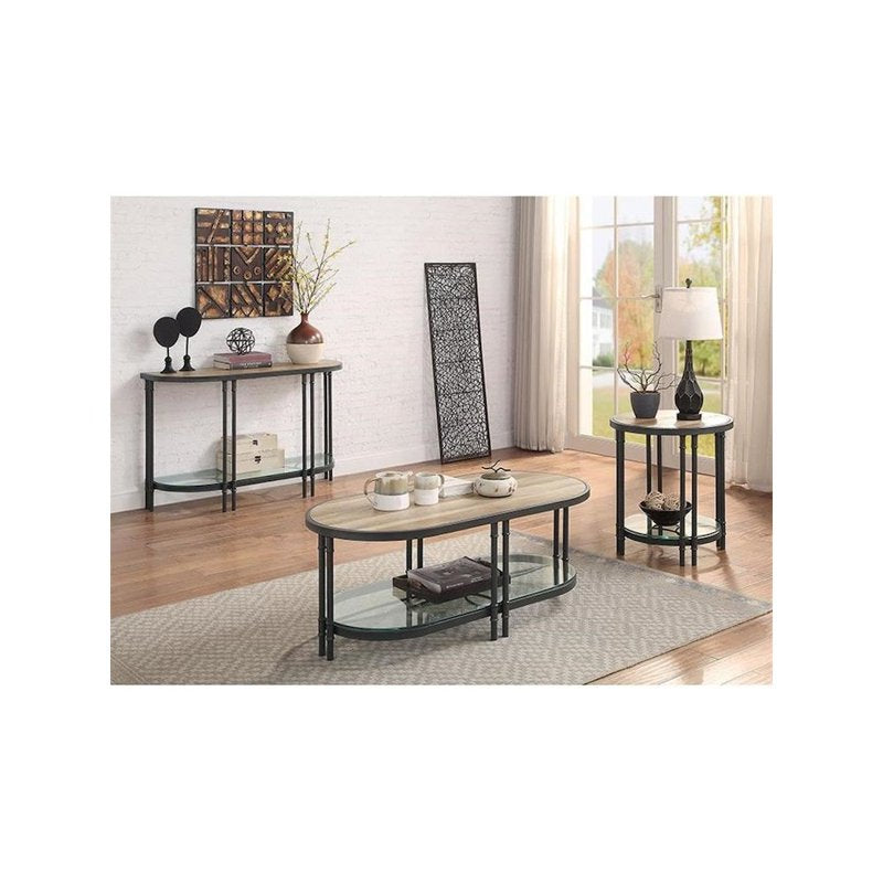 Brantley Coffee Table - Oak & Sandy Black Finish, Oval Design