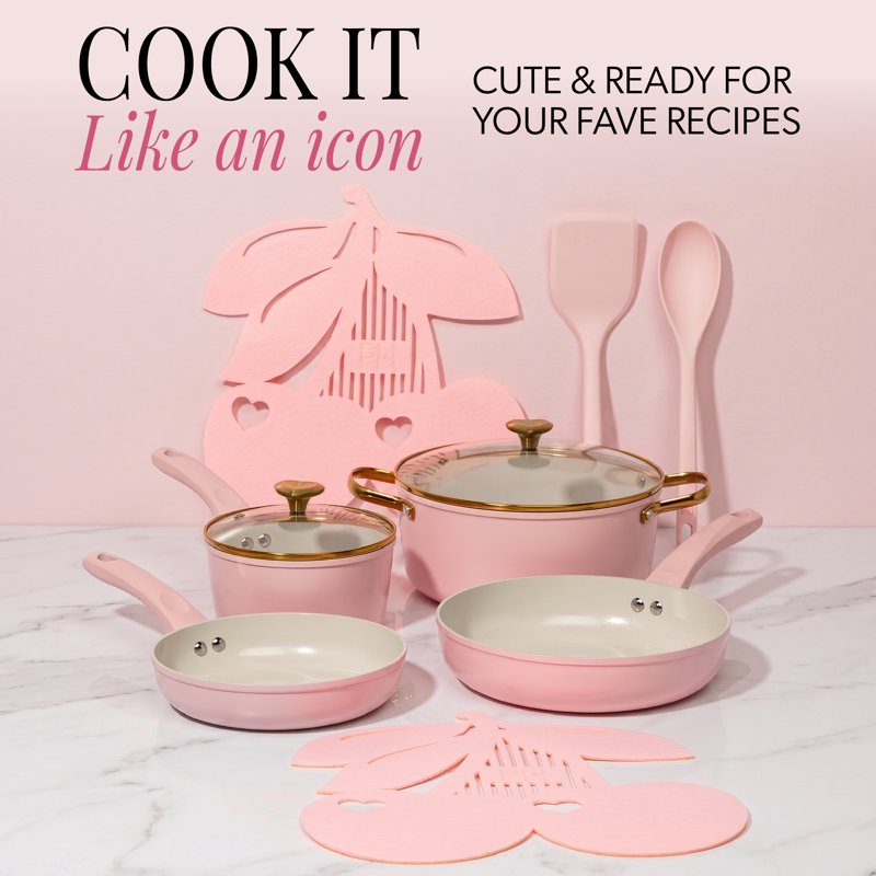 10-Piece Ceramic Nonstick Cookware Set - Pink