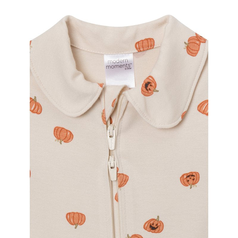 Baby Boy Halloween Peter Pan Coverall with Two-Way Zip - Sizes Newborn to 12 Months, Variation: Oatmilk Pumpkins