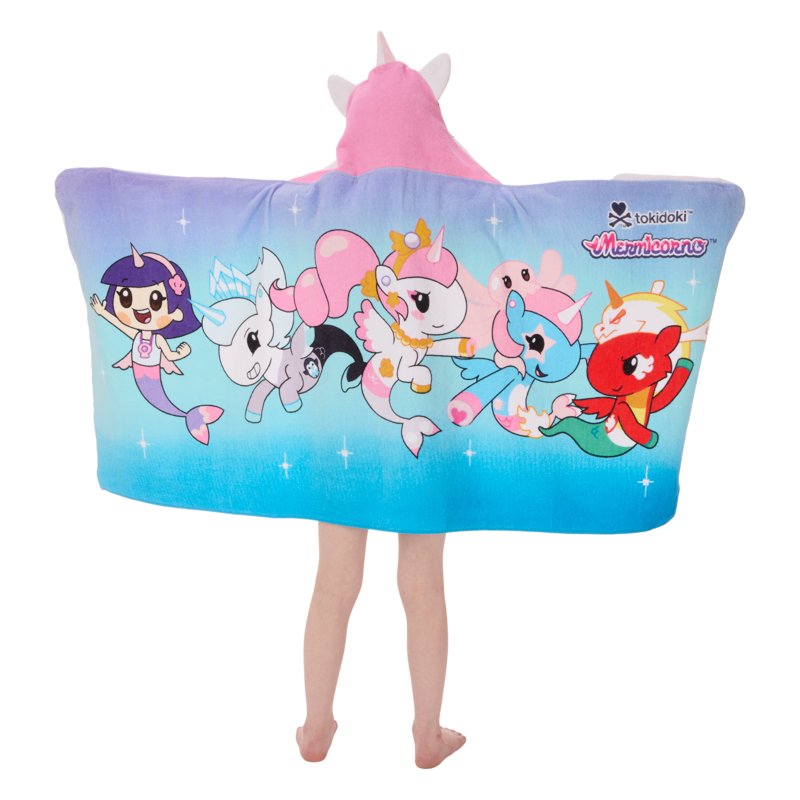 Kids Hooded Bath Towel - Mermicorno Starfall Sea Unicorn Design, 100% Cotton
