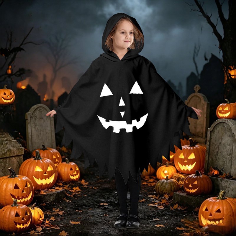 Kids Ghostface Halloween Costume Cape - Black Fancy Dress, 10-12 Years