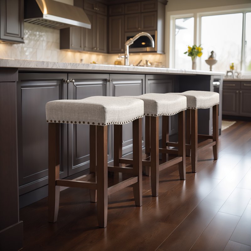29" Backless Saddle Bar Stool Set of 4 - Gray Wood Upholstered