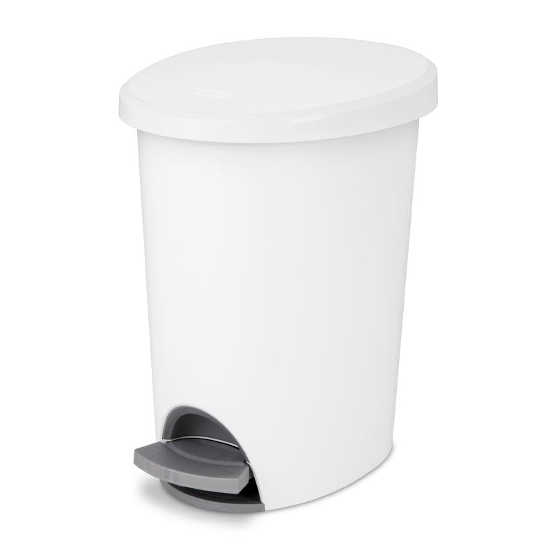 Small Bathroom Trash Can - 2.6 Gallon Step Lid, White - 2 Pack