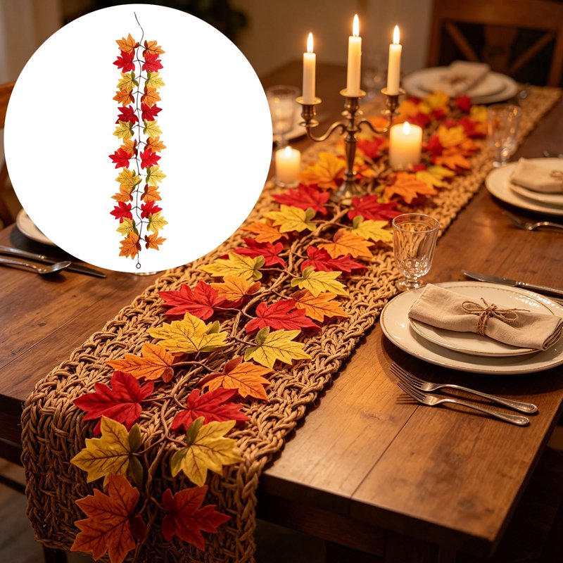 Thanksgiving Fall Maple Garland with Pumpkin Picks - 40in Artificial Leaf Vine, Autumn Decor for Fireplace & Porch - Orange V
