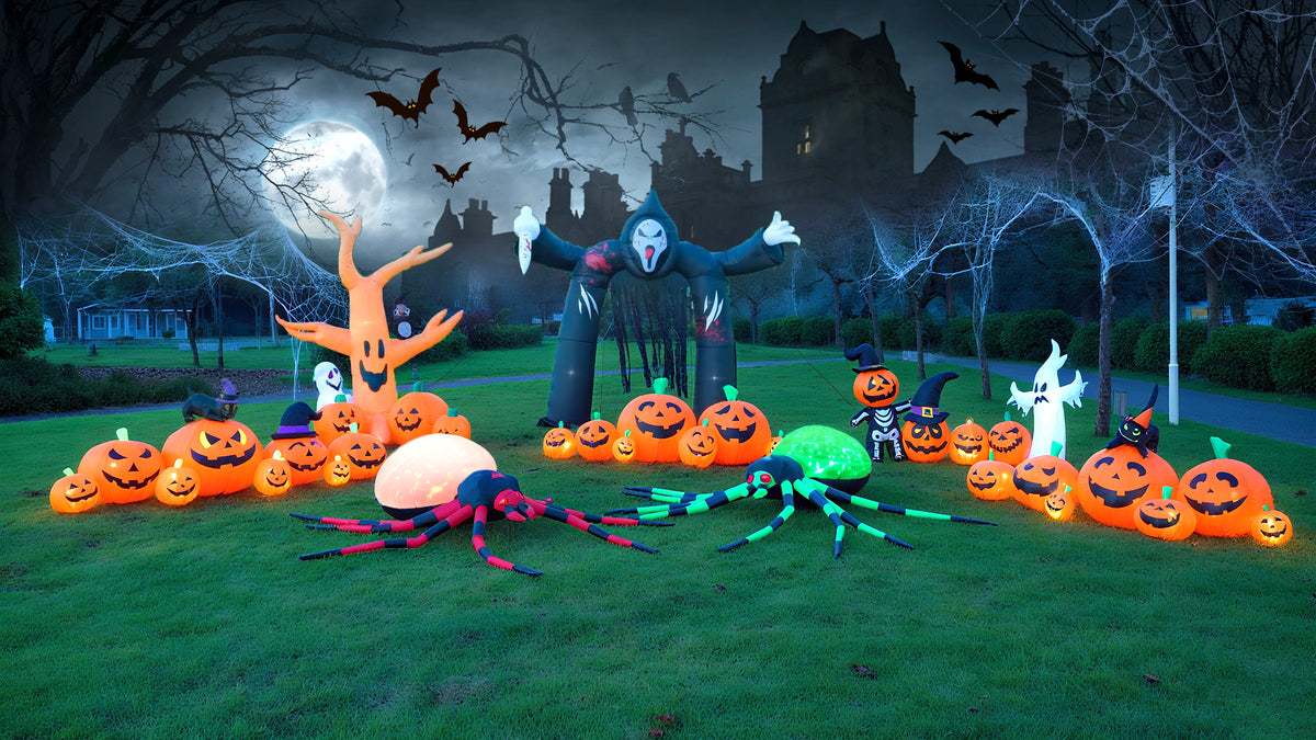 8FT Halloween Inflatable Dead Tree with LED Lights, Yard Decorations with Pumpkins Ghost & Owl