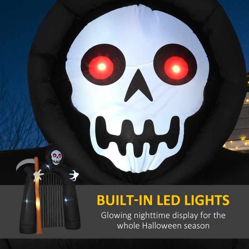 Halloween Inflatable Archway with Ghost Pumpkins and LED Lights - Grim Reaper Variation