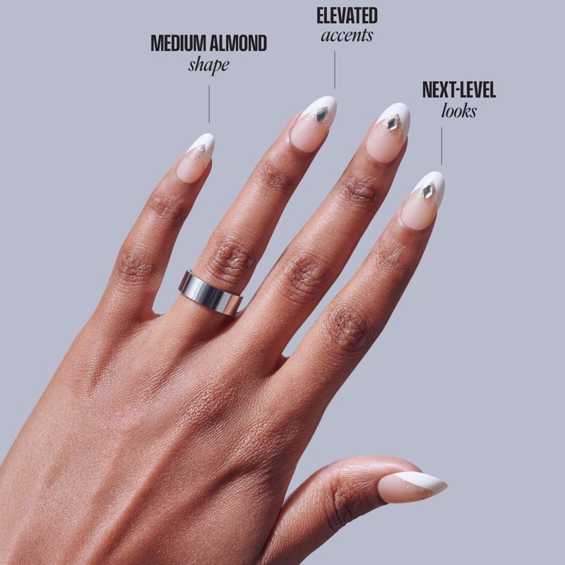 Medium Almond Press-On Nails in Neutral with Rhinestones - 32 Pieces