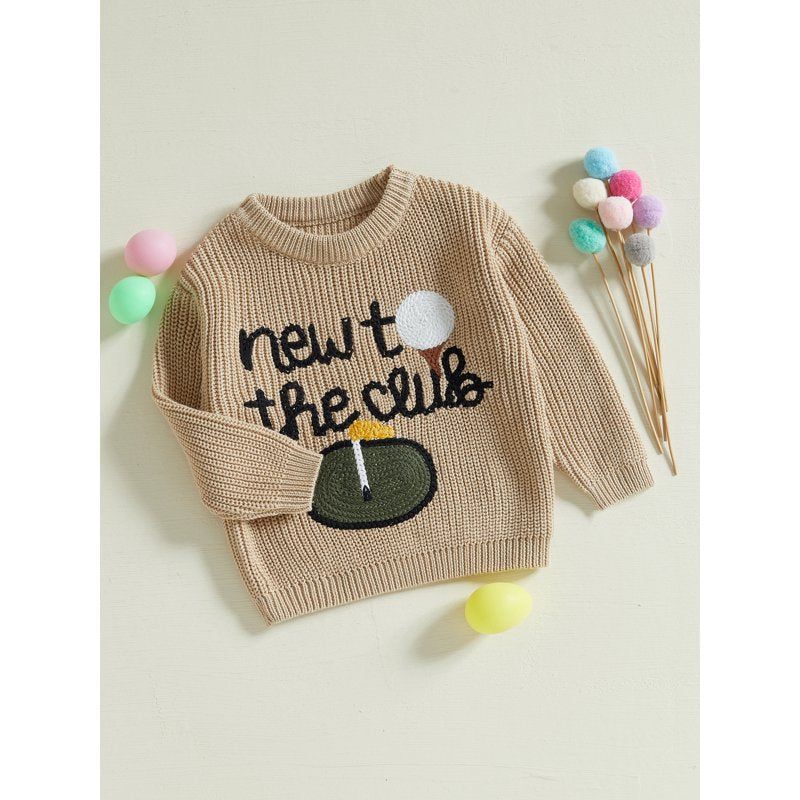 Toddler Baby Fall Sweater - Golf Letter Embroidery, Long Sleeve Crew Neck, Size 6-9 Months - Style 43