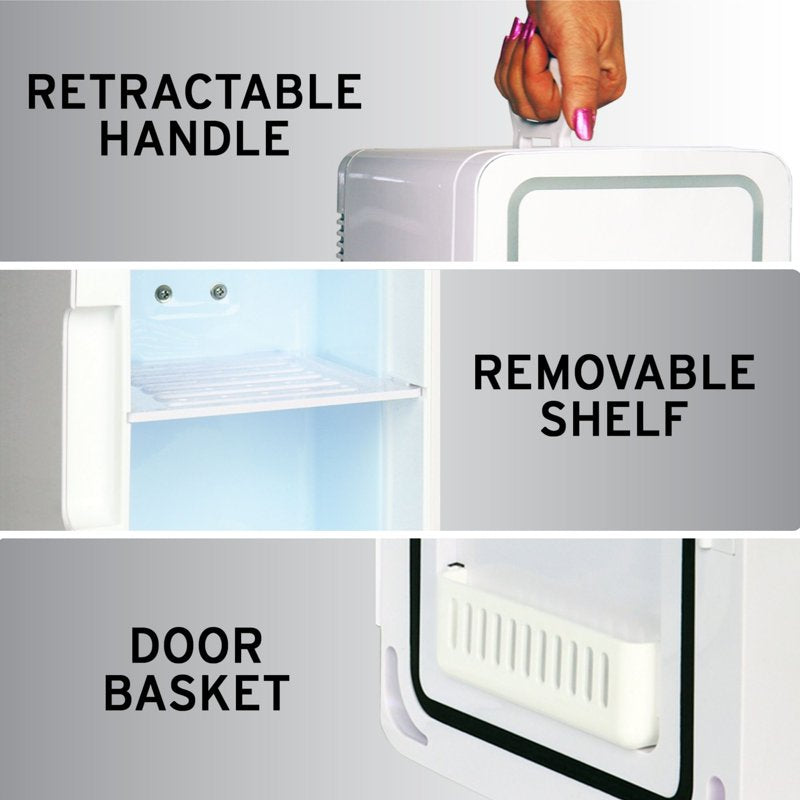 Portable Cosmetic Fridge with LED Makeup Mirror - 6L