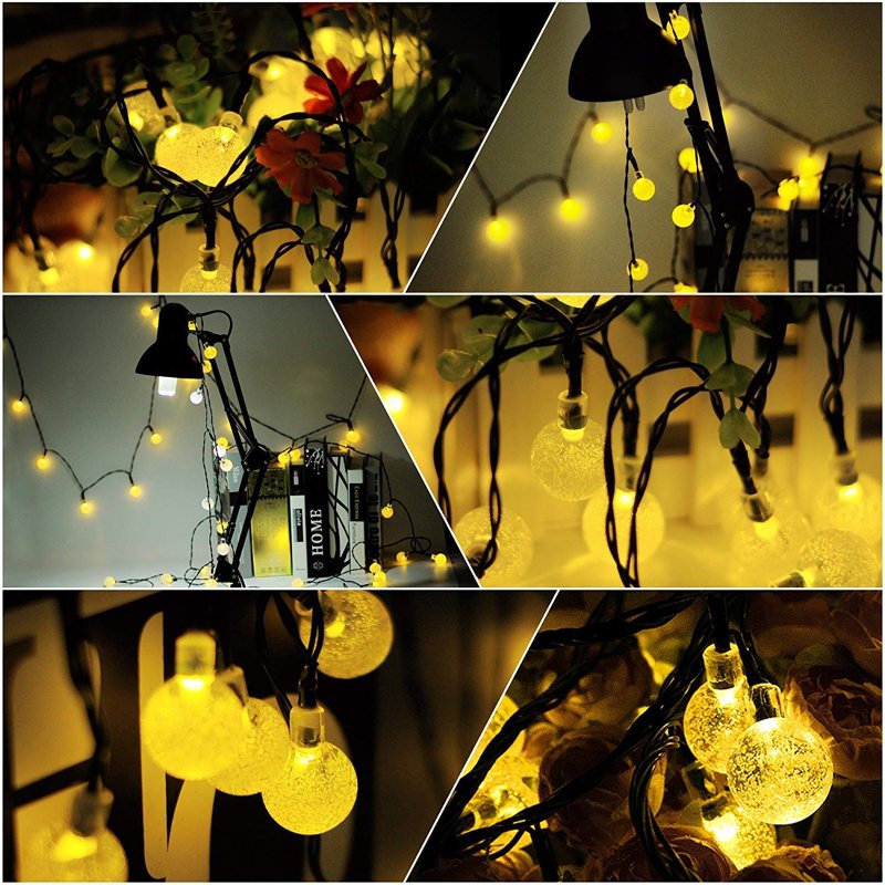 7M Solar Bubble Globe String Lights - Waterproof LED Fairy Lights, 8 Modes, Warm White