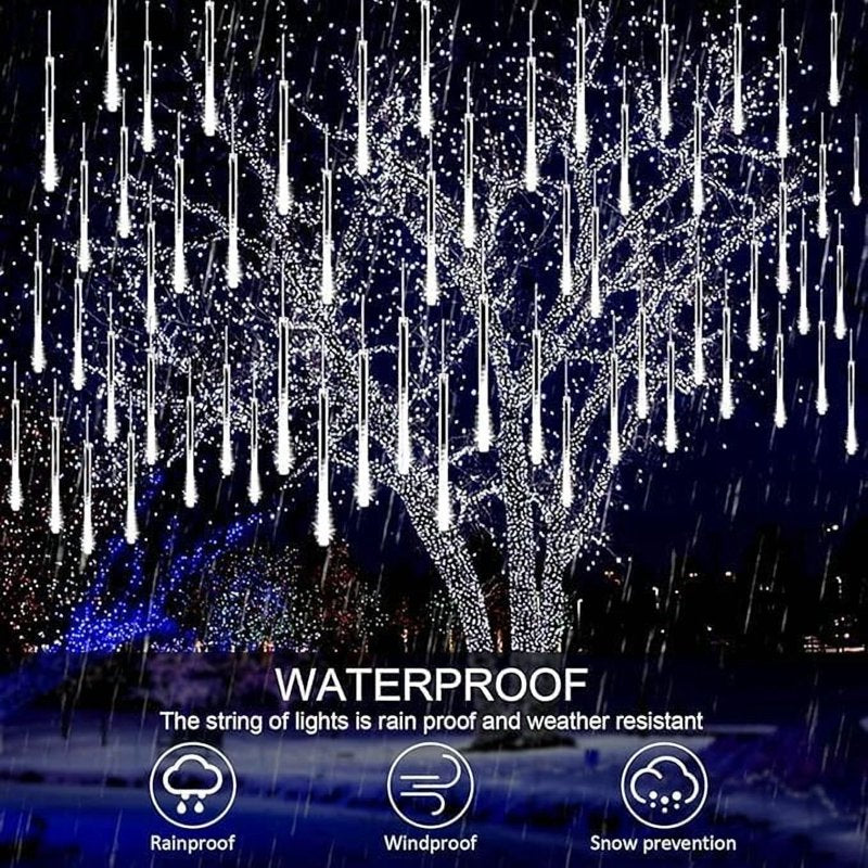Multicolor Outdoor Meteor Shower String Lights - 30cm 8 Tubes Solar Rain Lights for Christmas & Parties