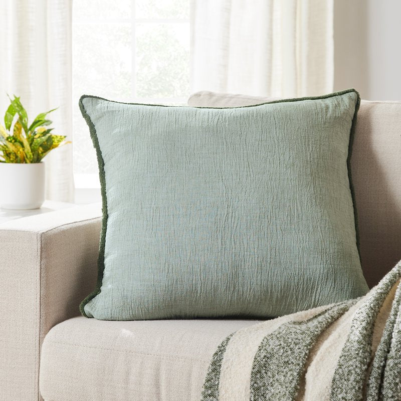 Oversized Cotton Gauze Fringe Pillow - Dark Cilantro Green 22 x 22 Inches - Better Homes & Gardens