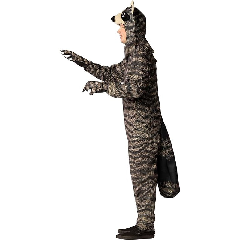Adult Racoon Halloween Costume with Realistic Print and Open Face Design