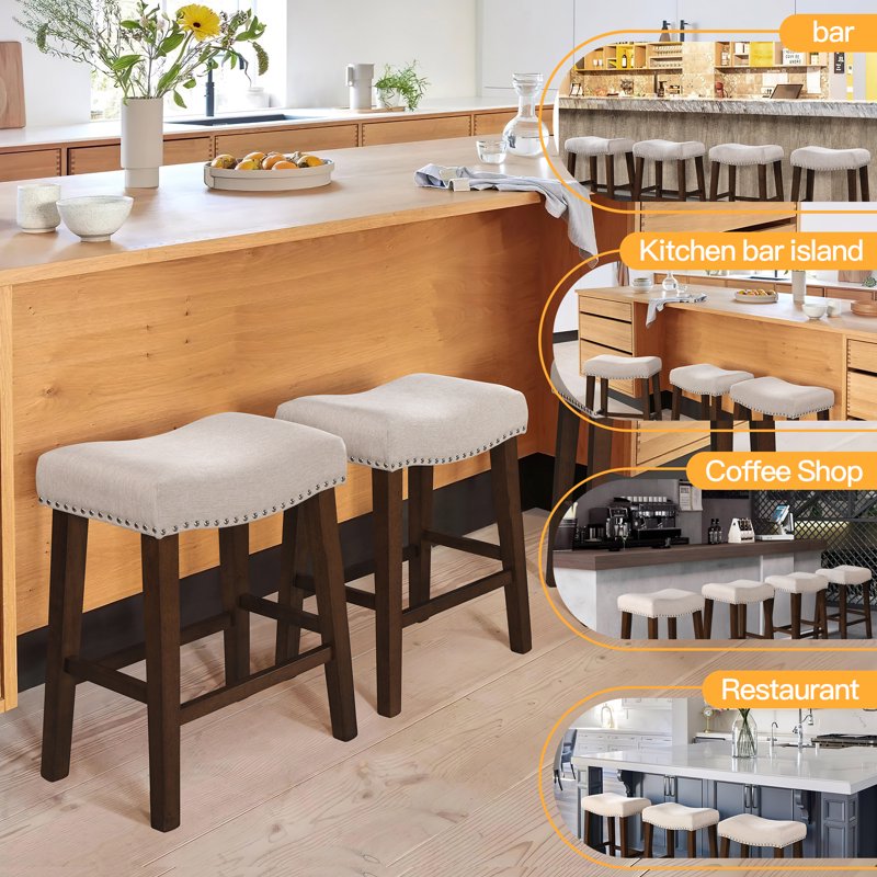 Beige 26-Inch Backless Saddle Bar Stools Set of 3 for Kitchen
