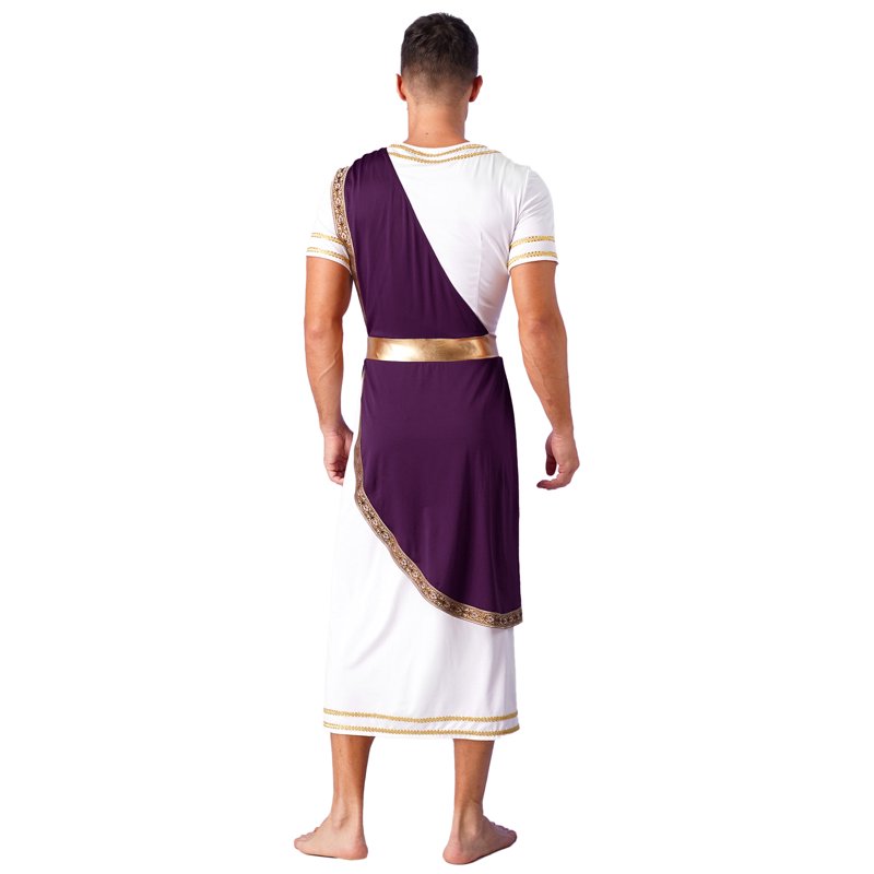 Men's Greek Roman Toga Costume Robe with Belt - Purple, Medium