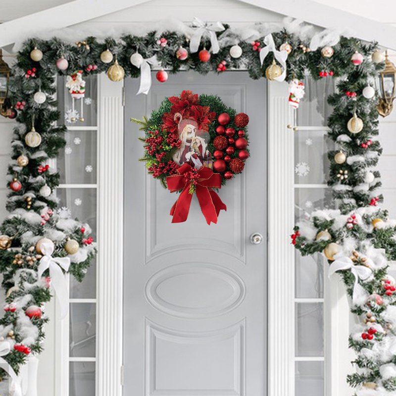 16-Inch Artificial Christmas Wreath with Bow for Front Door Holiday Decor