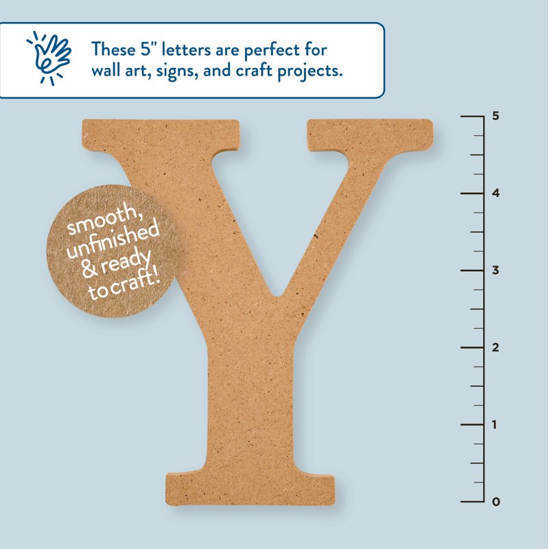 Unfinished Wood Letter Y 5 Inch for DIY Arts & Crafts - Light Weight MDF