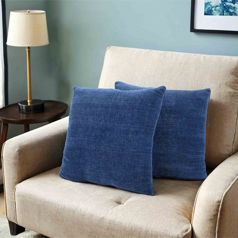 Navy Chenille Decorative Pillow Set - 2 Square 18x18 Inches