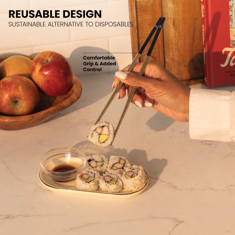 Stainless Steel Chopsticks Set - 5 Pairs Black & Gold