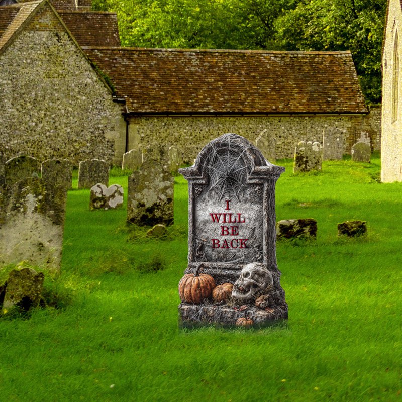 Halloween Tombstone Yard Stakes with Creepy Spider & Skull Gravestones - Variation 2#C