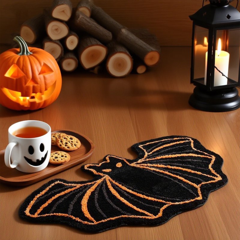 Halloween Bat Bath Mat Non-Slip Faux Fur Floor Rug for Bathroom & Bedroom