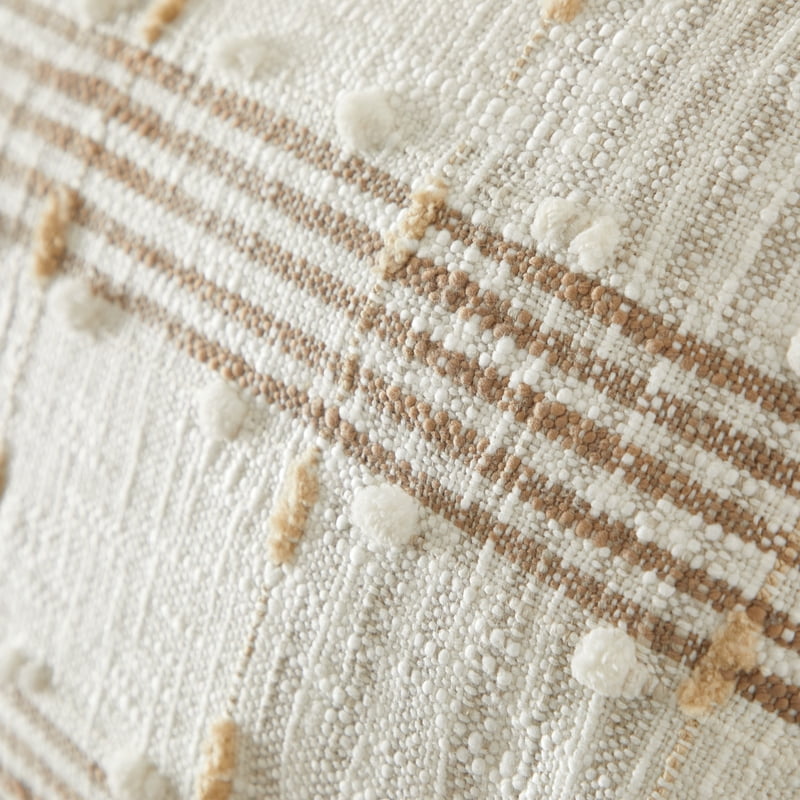Oblong Decorative Pillow 14x24in Beige Plaid Cotton with Poly Fill - 2 Pack