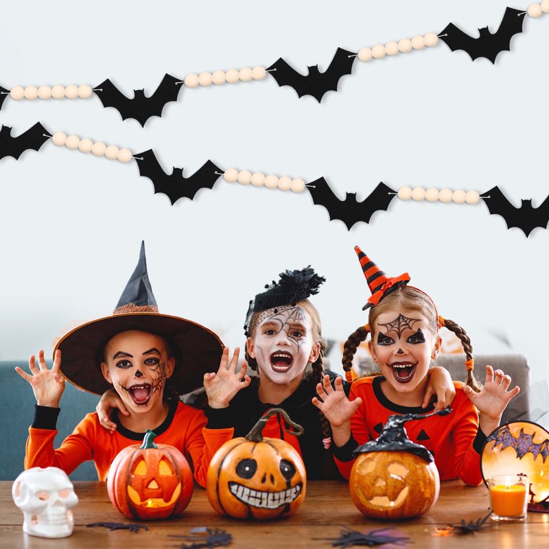 Halloween Bat & Bead Garland - Indoor Outdoor Party Decor, 4.67Ft