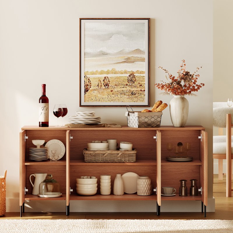 61" Minimalist 4-Door Sideboard - Mocha with Geometric Design