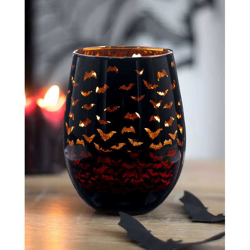 Halloween Two Tone Stemless Wine Glass - Bat Design