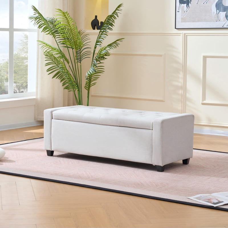 Upholstered Storage Ottoman Bench with Safety Hinge - 48 Inch