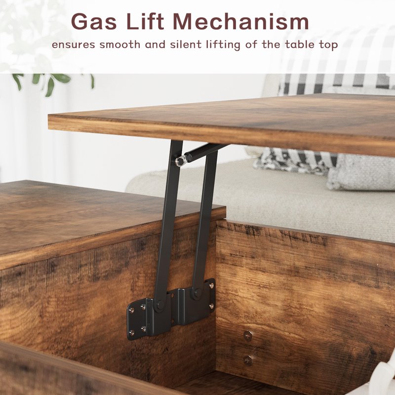 Lift Top Rectangular Wood Coffee Table - Rustic Oak
