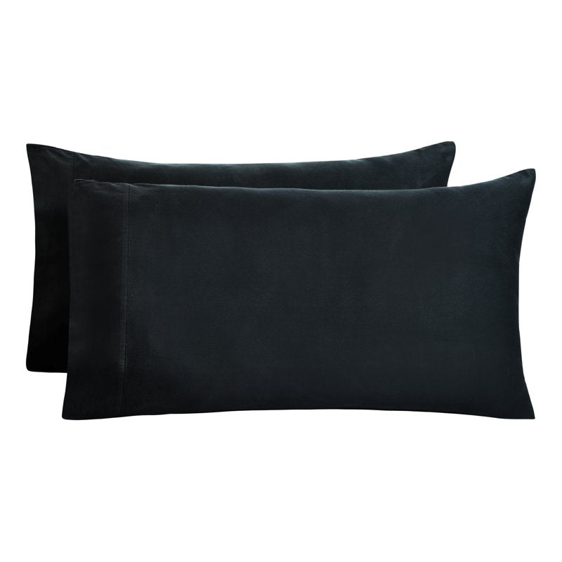 Cotton Pillowcases 2-Pack - 220 Thread Count Brushed Sateen, Standard, Rich Black