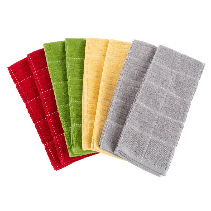 100% Cotton Kitchen Towels Set - Checked Weave, 8 Pack, 16"x28"