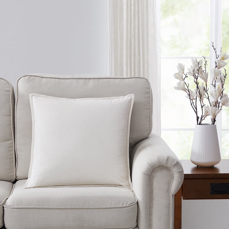 Reversible Velvet Decorative Pillow - Beige & White, 20x20 Inches