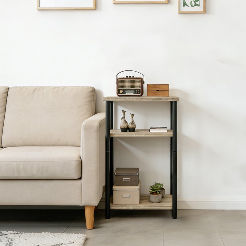 3-Tier End Table with Shelves - Narrow Nightstand for Small Spaces - Gray