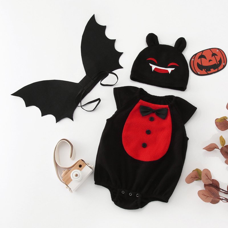 Baby Halloween Costume Set - Black 3-Piece Romper Jumpsuit with Wing Hat, Size 12-18 Months
