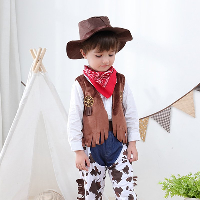 Kids Cowboy Costume Vest for 8-9 Years - Solid Tassel Sleeveless Jacket - Coffee