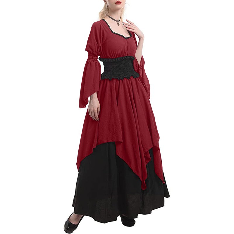 Women’s Medieval Fairy Dress with Bell Sleeves - XL, D36 Wine Variation