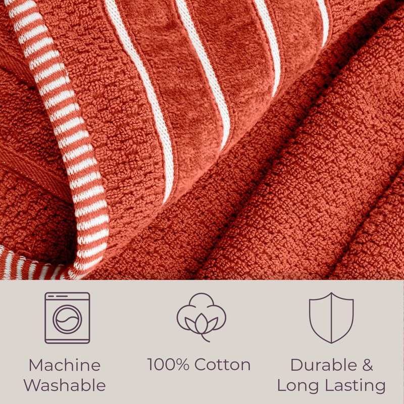 Brick Orange 6-Piece Combed Cotton Rice Weave Towel Set for Bathroom & Beach