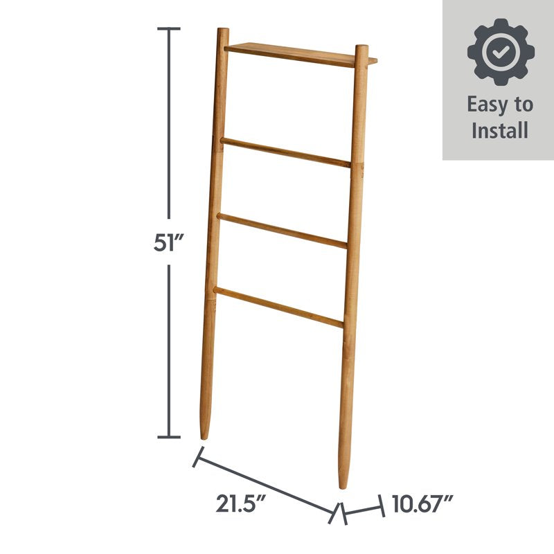 Freestanding Acacia Wood Towel Ladder - 4 Tiers, Light Honey Finish - Space Saving Bathroom Organizer with Shelf
