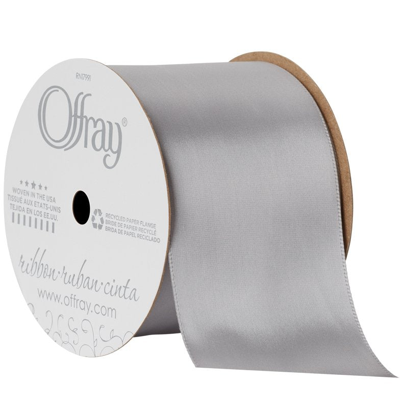 (2 Pack) Offray Opal Gray Satin Ribbon - 2 1/4 Inch Single Face Polyester, 9 Feet Each
