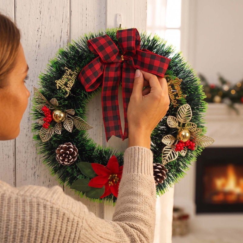 Christmas Wreath for Front Door Indoor Outdoor Decor - Farmhouse Holiday Garlands - 008 Variation